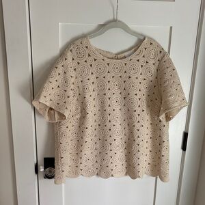 Crochet Lace Short Sleeve Top - Cream